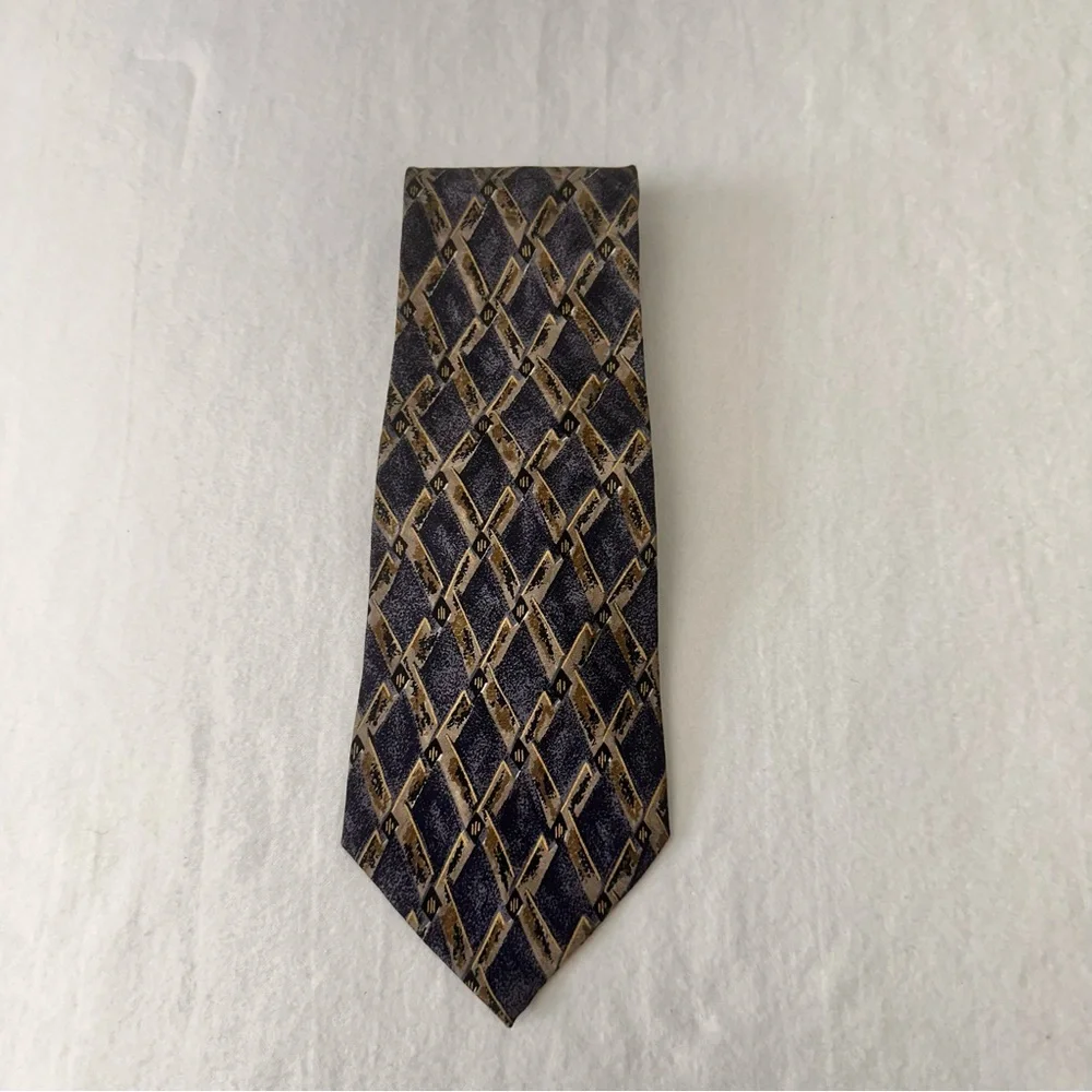 Fierte S.r.l Men's Vintage Tie Grey Multicolor Geometric Silk Handmade Necktie - Picture 3 of 9